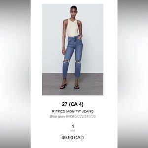 Zara jeans. Straight fit, some stretch. Perfect condition worn once